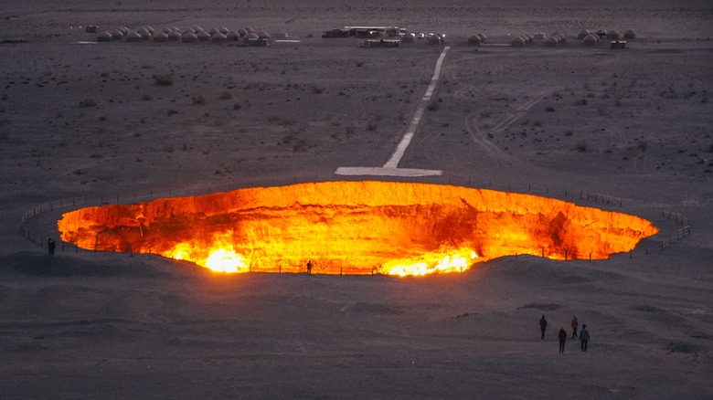 Darvaza gas crater is burning in Turkmenistan