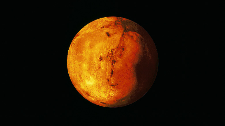 Mars red planet black background