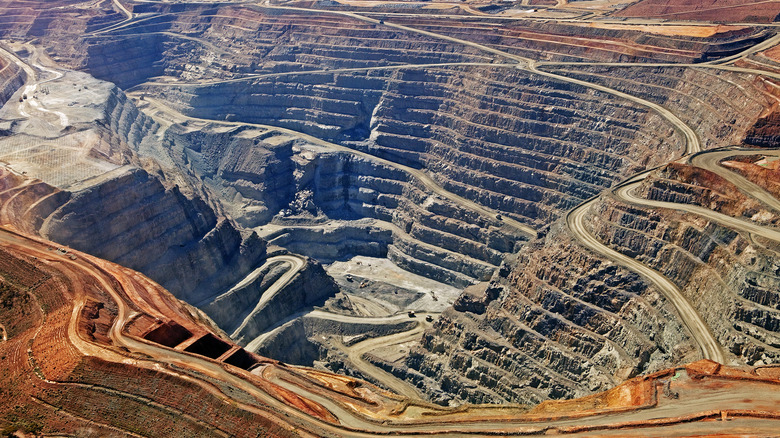 Aerial photograph of gold pit mine