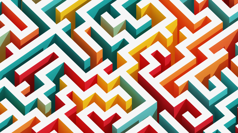 A graphic of a colorful maze