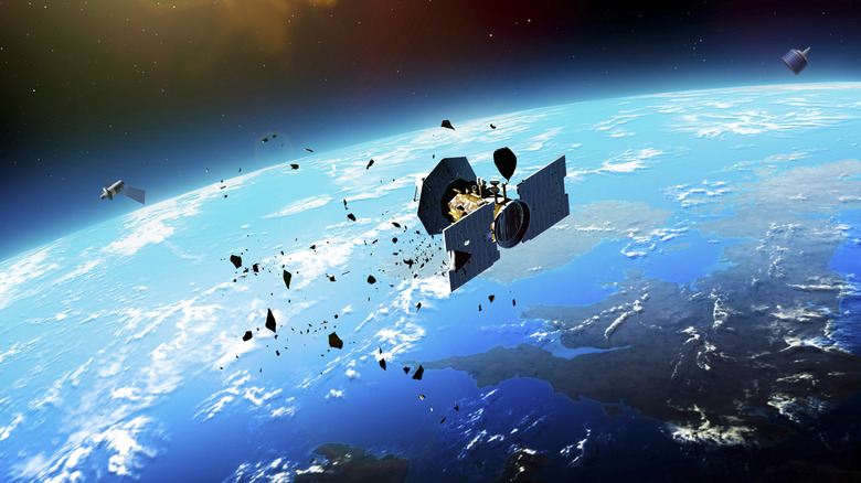 Illustration of space debris orbiting Earth