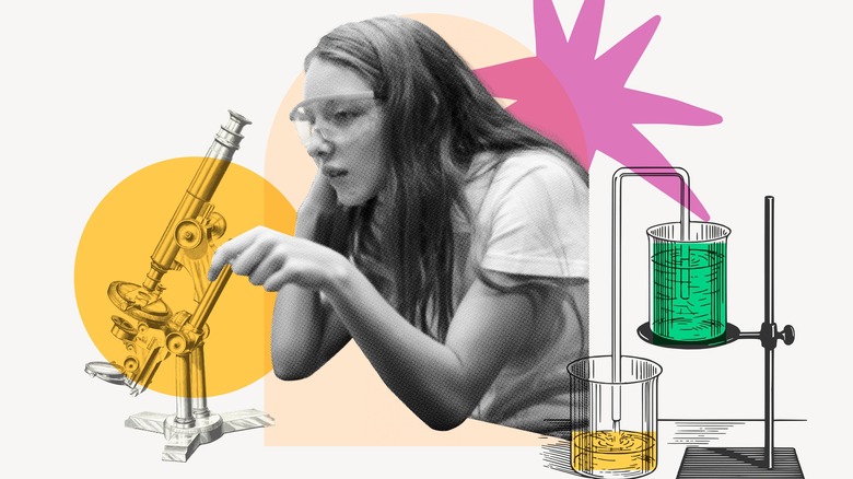 image of student with various scientific instruments