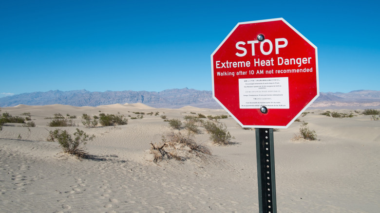 Death Valley extreme heat danger sign