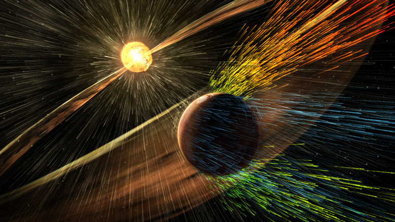 Mars bombarded by solar wind