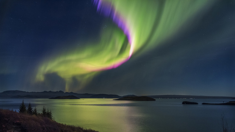 northern lights over lake