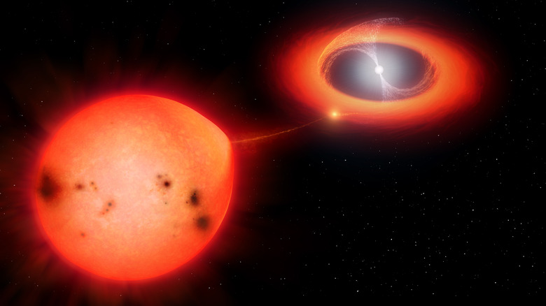 Illustration of a binary star with accretion disk