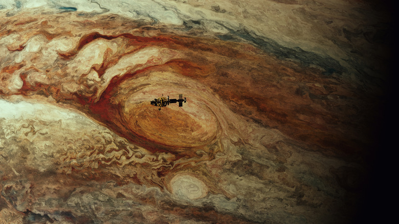 Space station orbiting Jupiter