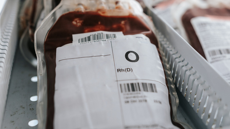 bags of donated type O blood