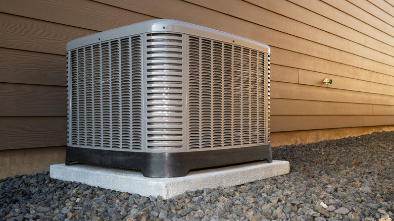 Close up view on HVAC unit (heating, ventilation and air conditioning) on roof