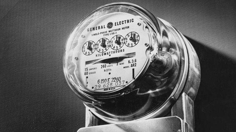 Black and white photo of 1950s era electric meter