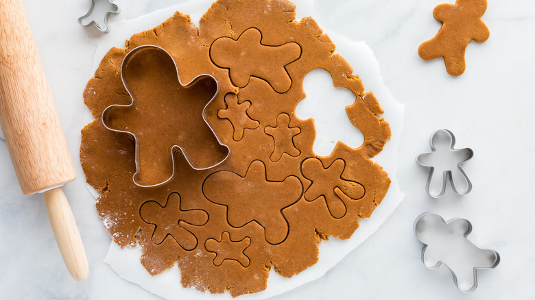 Gingerbread dough and cookie cutters