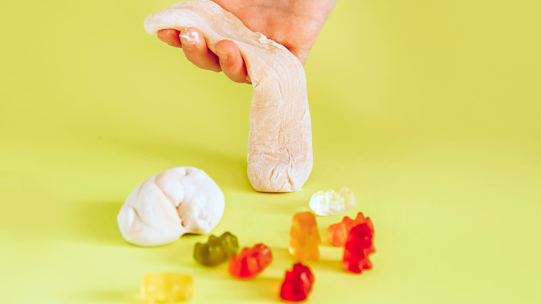 Edible slime with gummy bears around it