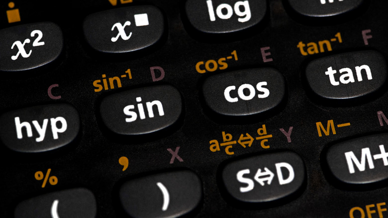 Close-up of trigonometry buttons on a scientific calculator