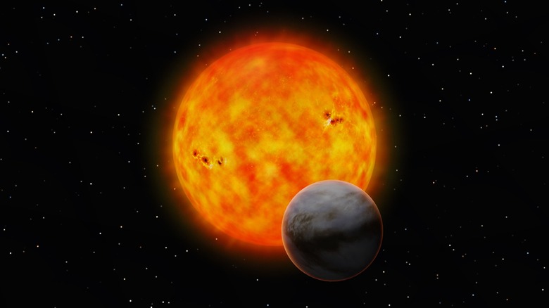 Artist's impression of GJ 1214 b passing in front of its host star.