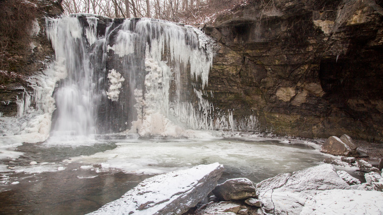 Water flows over Hayden Falls in the Griggs Reservoir on the Scioto River in central Ohio