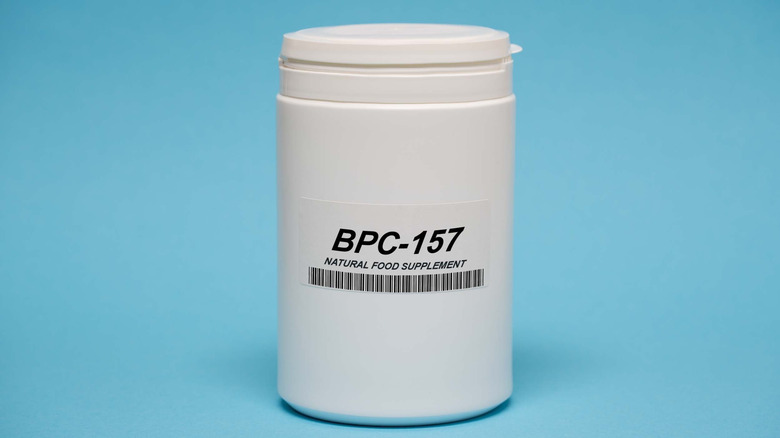 A white jar with BPC-157 on the label