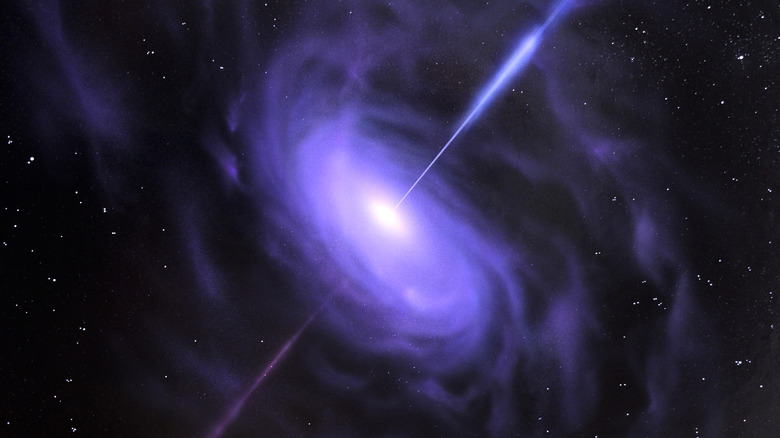 Quasar black hole in the center of a galaxy sending out light from its center