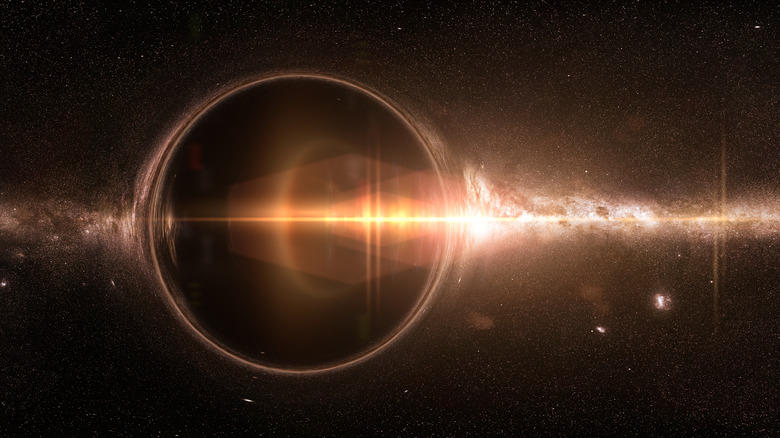 Artists depiction of a black hole bending spacetime