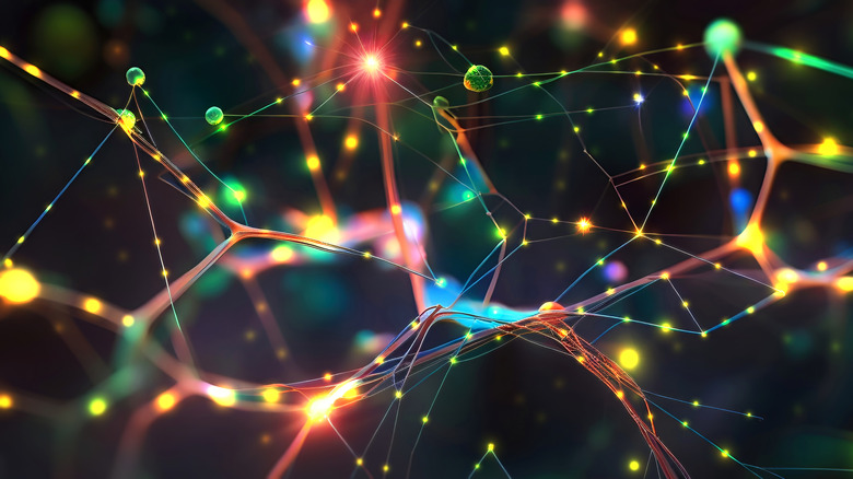 Close-up, colorful concept of a neuron network in the brain