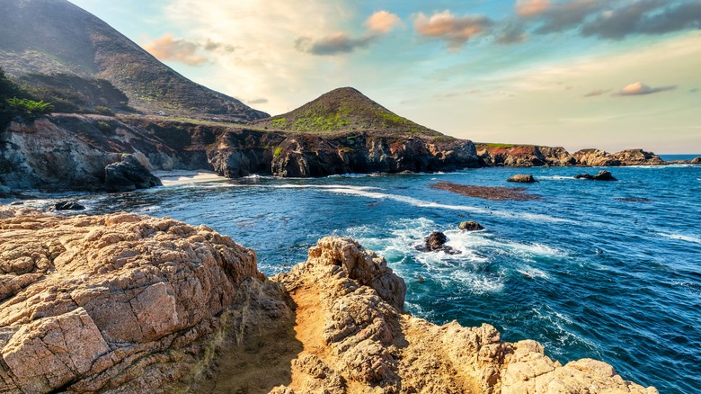 Rock formations are seen along the California coast at Big Sur