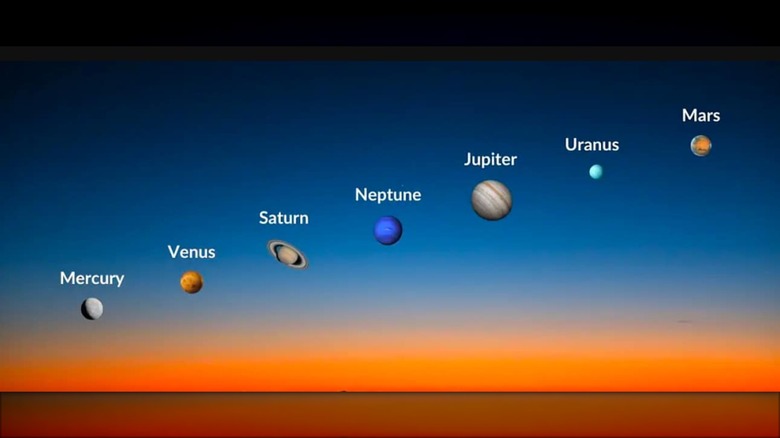 Concept of what the rare, seven-planet alignment will look like