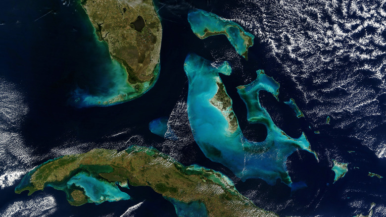 turquoise water around the Bahamas, Florida, and Cuba