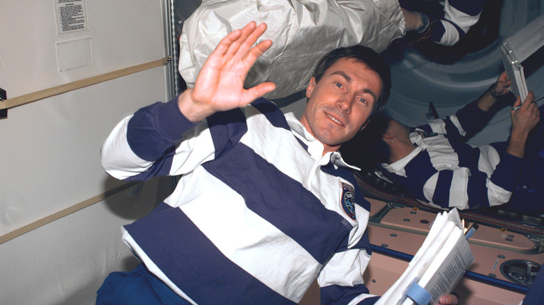 Sergei Krikalev waving aboard Unity Module