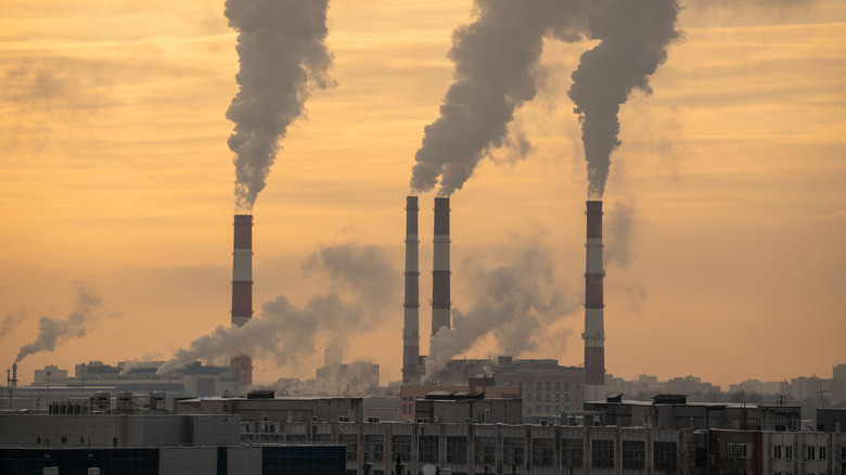 Smoking chimneys at a coal plant