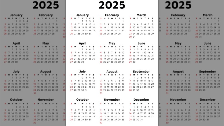 Example of a solar calendar for 2025