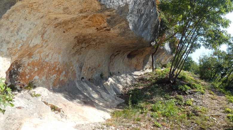 A rock depression previously used for shelter