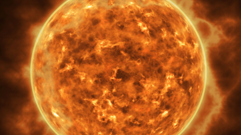 A 3D rendering of the sun with its surface visible