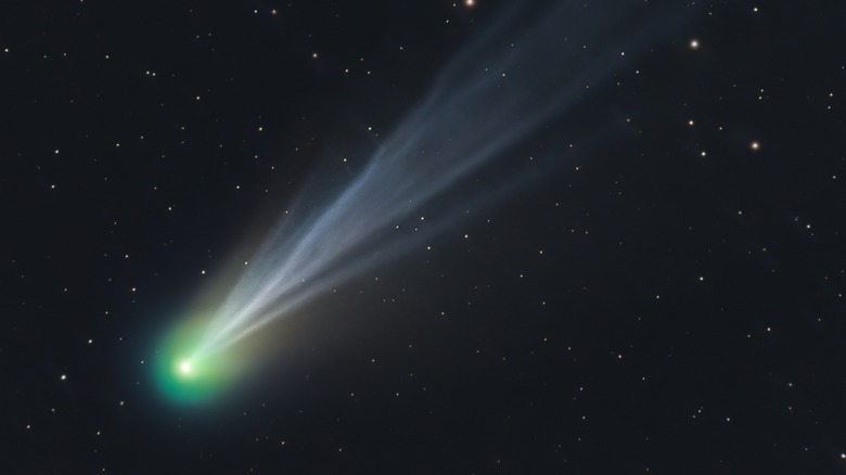 Comet 12P/Pons-Brooks (the devil comet) with green nucleus and dust tail