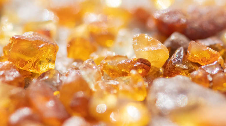 Closeup of amber fragments in a pile