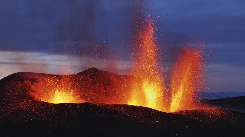 lava spewing from Eyjafjallajökull volcano