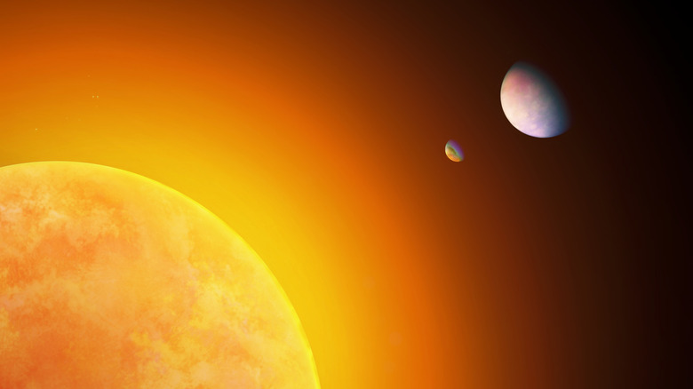 Star, rocky planet, and gas planet arranged to compare sizes