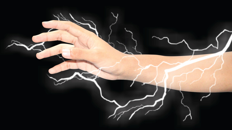 Illustration of static electricity around forearm and hand