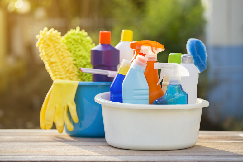 House cleaning product on the table, outdoor