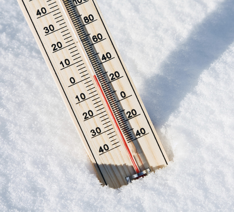 wooden thermometer in the snow