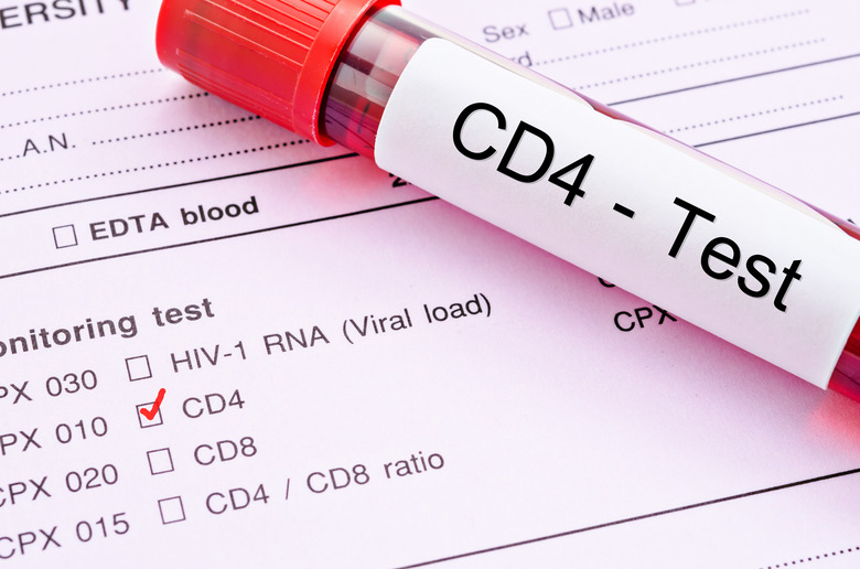 Red mark and Blood sample in tube for CD4 cell testing