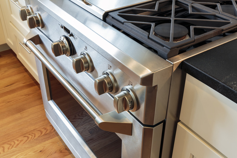 Close up stainless steel stove with oven