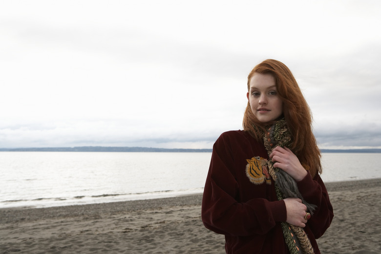 USA, Washington, Seattle, teenage girl (15-17) on beach, portrait