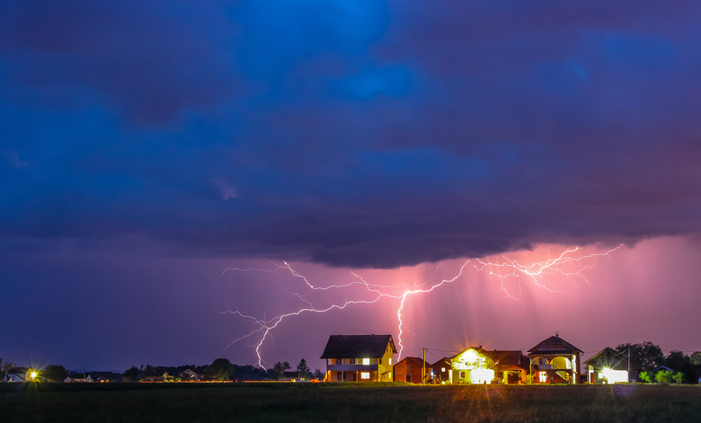 Thunderstorm with rain and lightning bolts