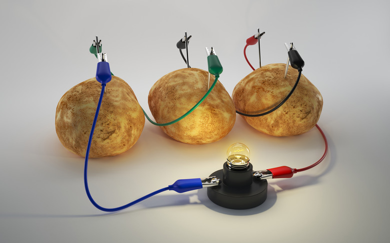 Electricity From Potato battery on white background.