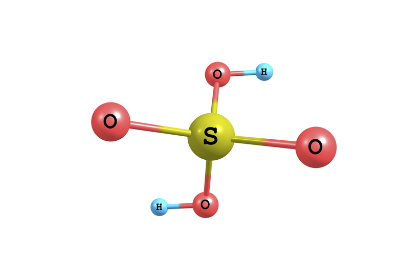 Sulphur acid molecular structure on white background