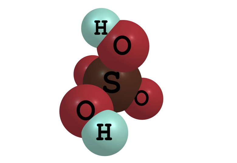 Sulphur acid molecular structure on white background