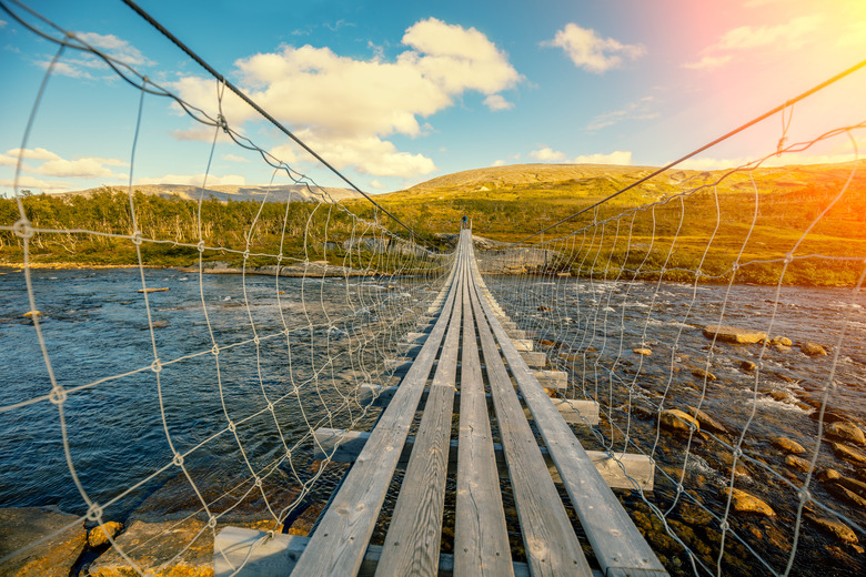 hanging bridge over mountain river