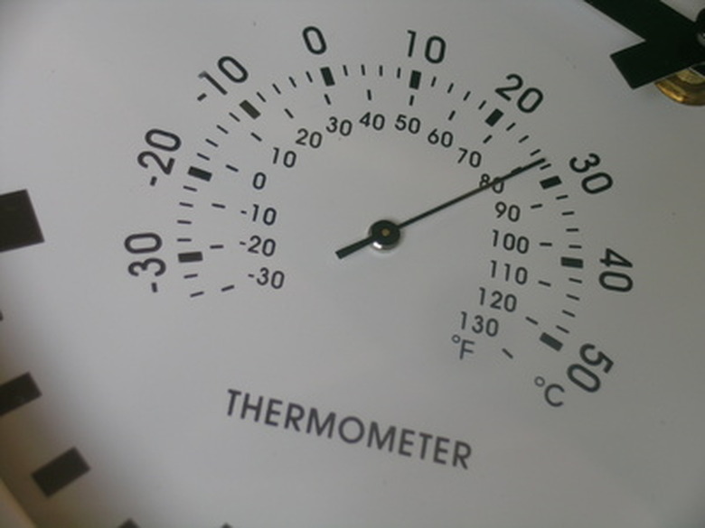 A dial thermometer showing 80 degrees Fahrenheit