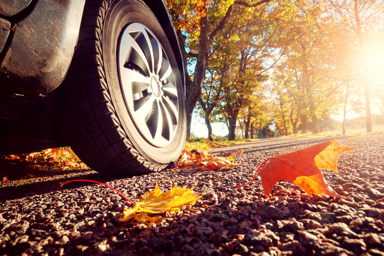 Car on asphalt road in autumn