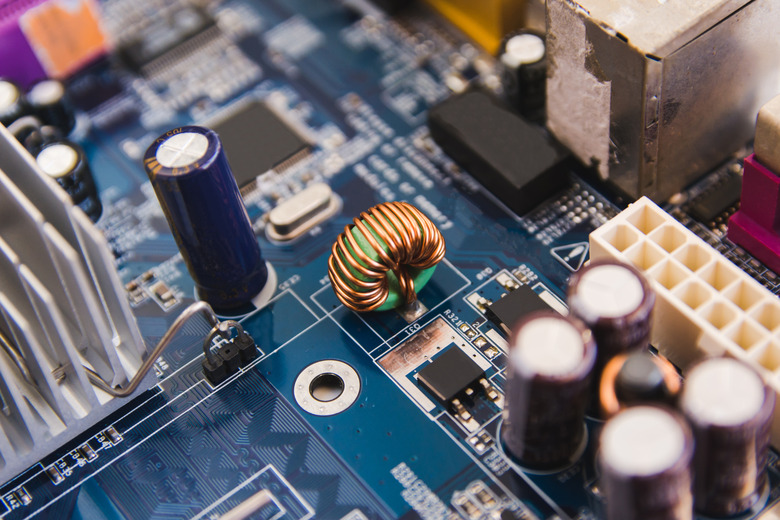 Close up electronic hardware technology on motherboard digital chip