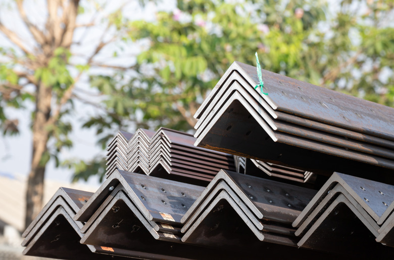 angle steel bar at outdoor storage yard of factory.